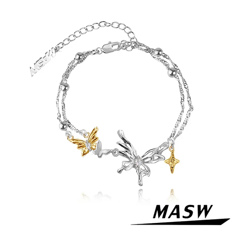 

MASW Original Design Delicate Style Splicing Color Sweet Metal Butterfly Bracelet For Women Girl Gift Popular Jewelry