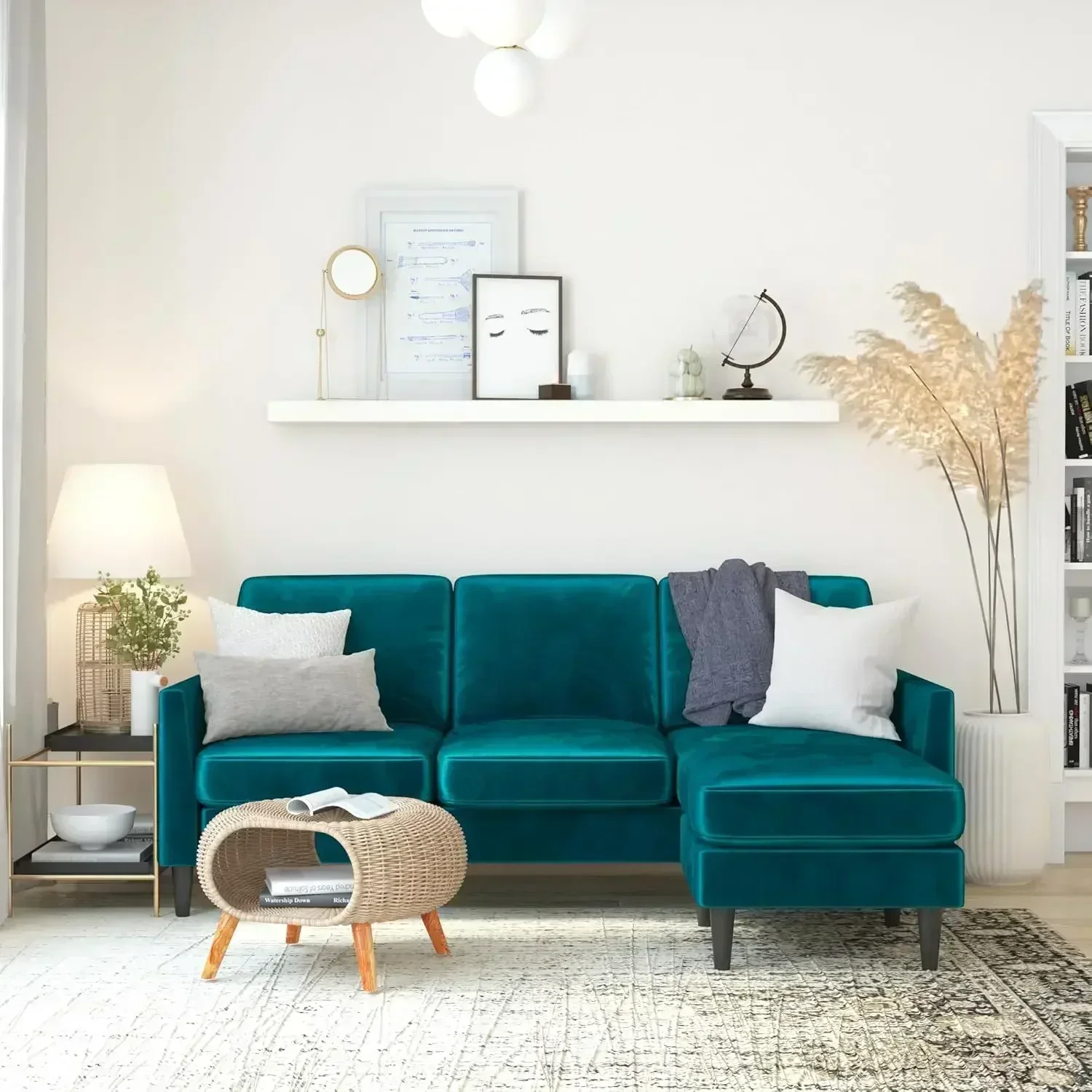 Hot salesWinston Reversible Sofa Sectional, Green Velvet