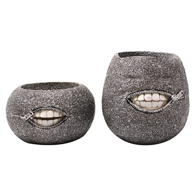 2Piece Stylish Zipper Teeth Flower Planter for Indoor and Outdoor Use Eye Catching Resin Succulents Planter Flowerpot