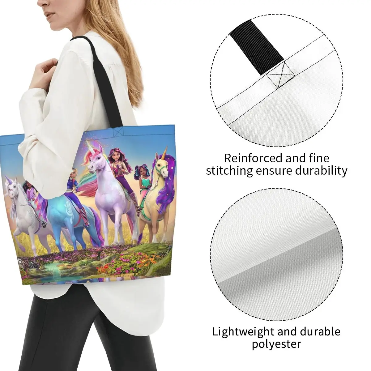 Unicorn Academy Shopping Tote Bag Canvas Large Capacity Shoulder Bags Shopper Grocery Handbag for Women