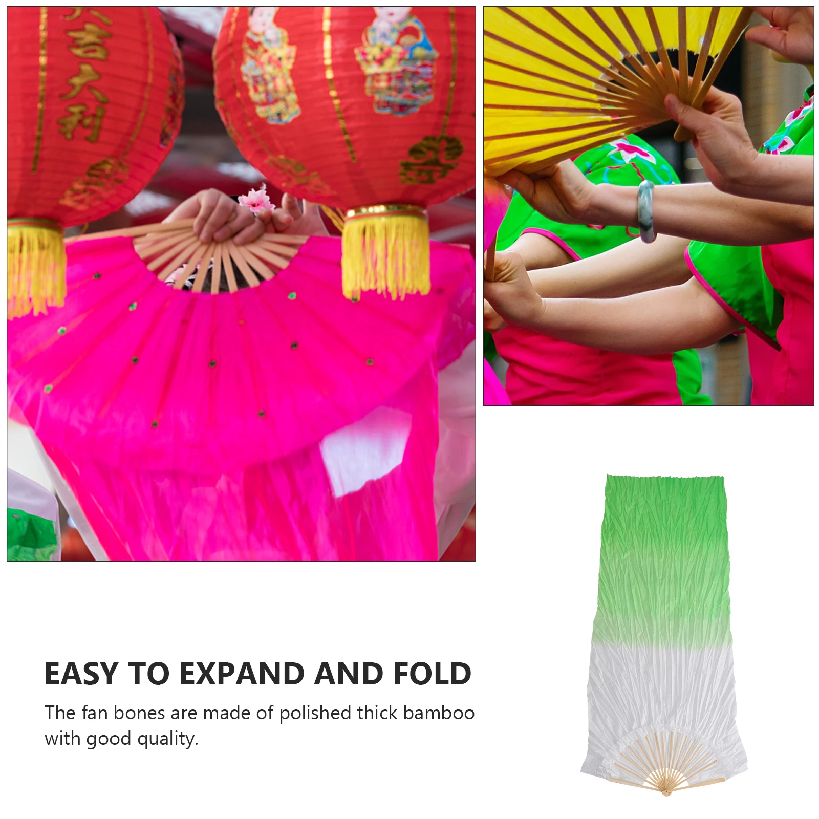 

Gradient Color Fan White Dancing Dance Lengthened Women Silk Veils Accessories Bride