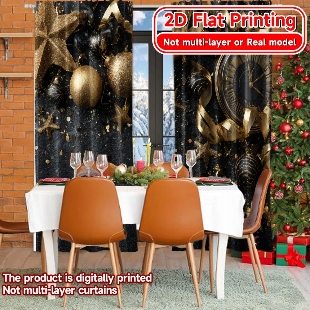 طباعة مسطحة ثنائية الأبعاد، قطعتان للاحتفال الذهبي (2) ستائر أنيقة من القماش لغرفة النوم وغرفة المعيشة والمكتب والمراهقين