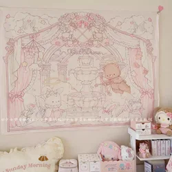 Kawaii Anime Girl Tapestry Wall Hanging Pink Cute Cartoon Style Psychedelic Hippie Background Home Decor