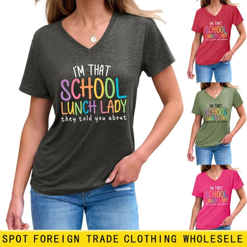 

Summer V-neck short-sleeved T-shirt with women's letter print, slimming and extremely beautiful, perfect for all occasions.