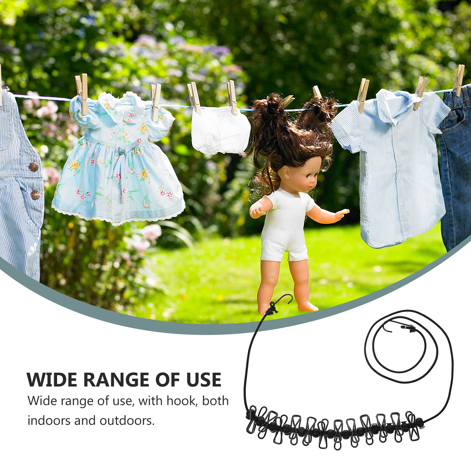

2pcs Black Adjustable Positioning Buckle Clothesline For Outdoor Travel Drying Rope With Windproof Clips Hanging Rope