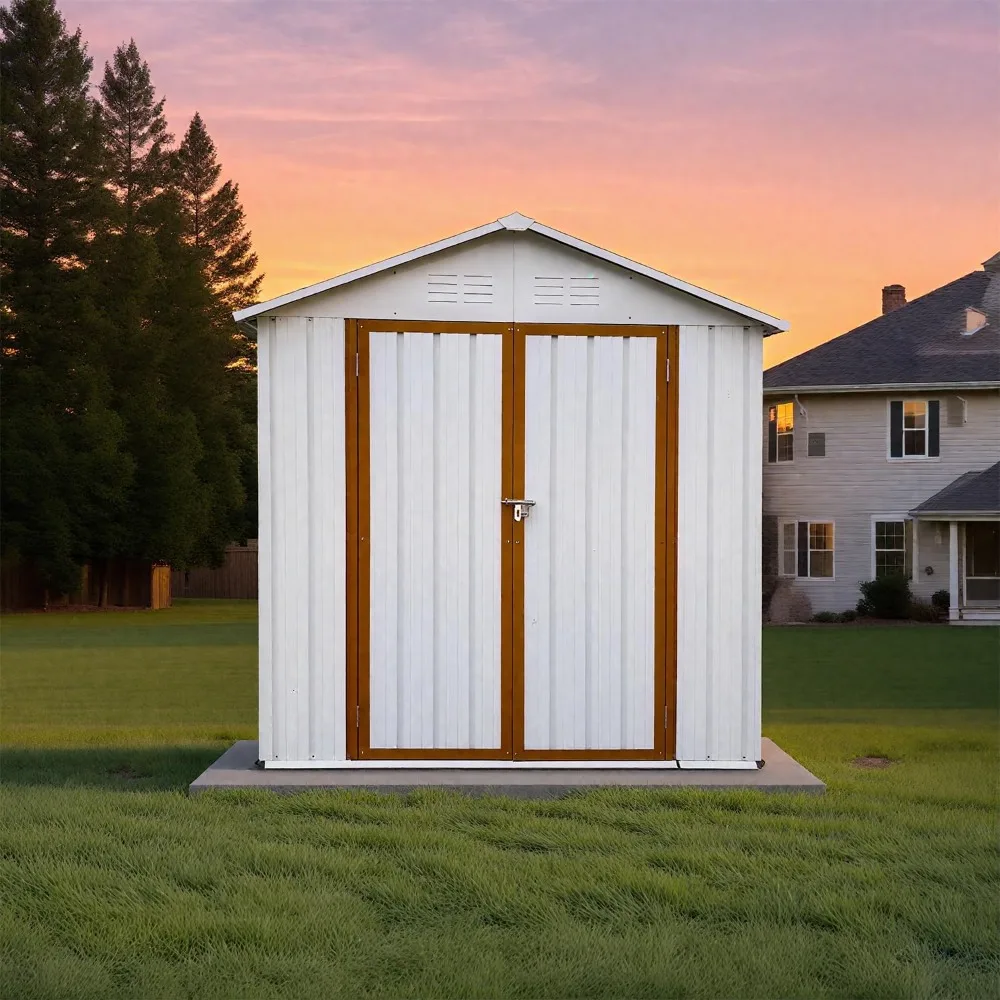 

6-Foot by 4-Foot Outdoor Metal Storage Shed with Ventilation, Lockable Door, and Weatherproof Design for Garden Tools and Bicycl