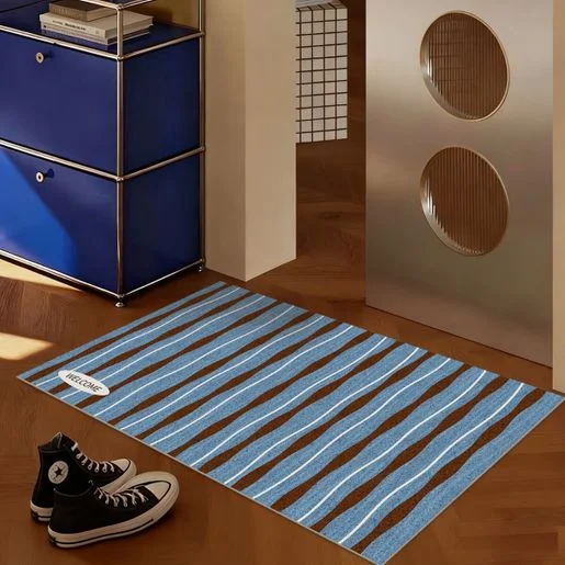 Retro Wavy Stripe Door Mat Non Slip Washable Entry Mat for Vintage Home Decoration