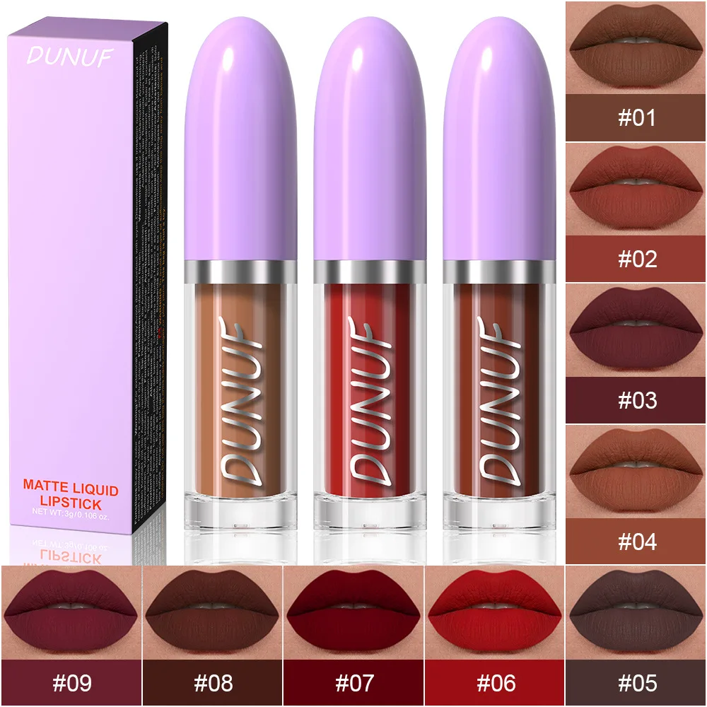 

9 Color Bullet Lip Gloss Velvet Matte Finish Long Lasting Non Sticking Waterproof for Daily Use and Gift All Day Comfort Beauty