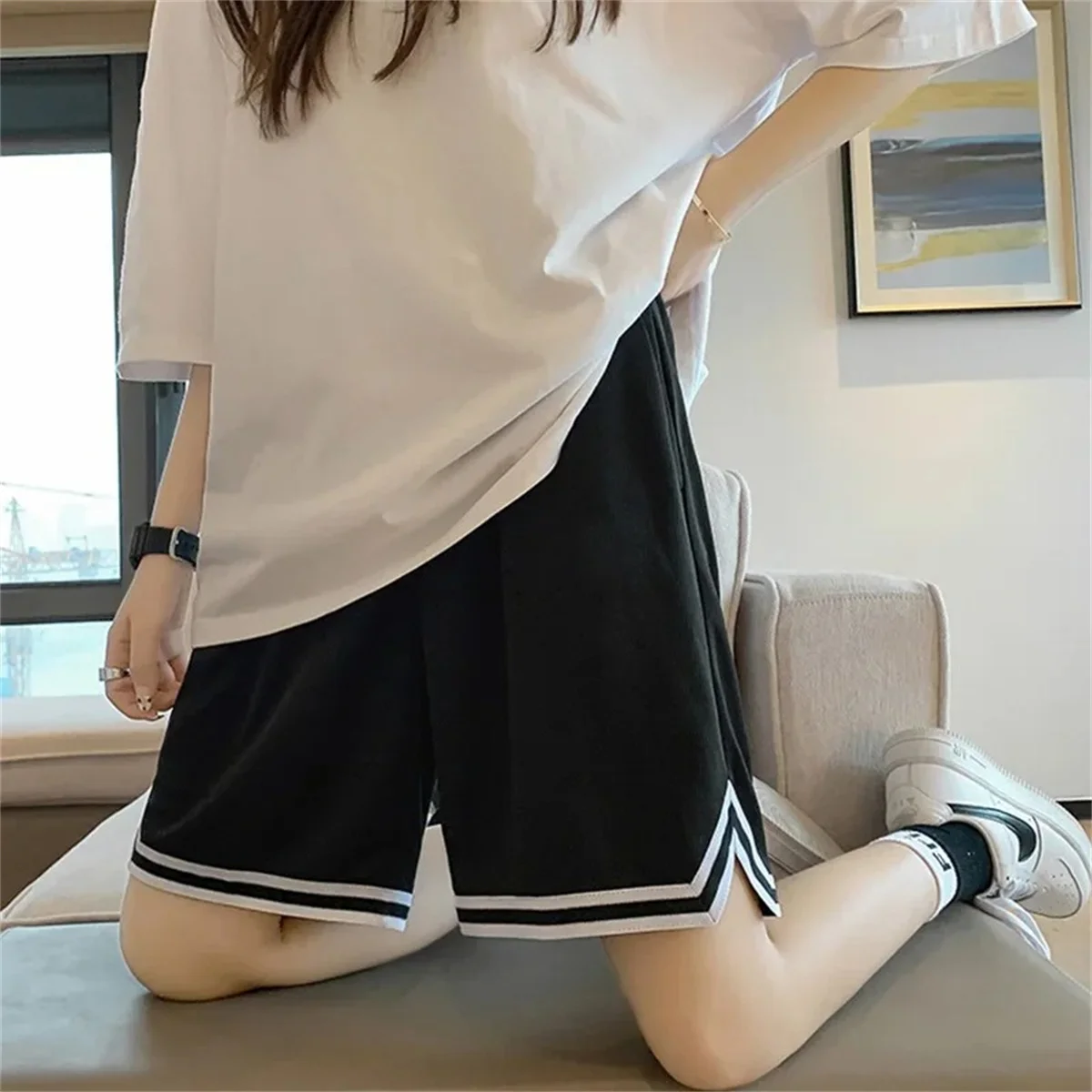 Loose Five-Point Sports Pants Thin Casual Running Shorts for Girls Hong Kong Style High School Students College Entrance Exam