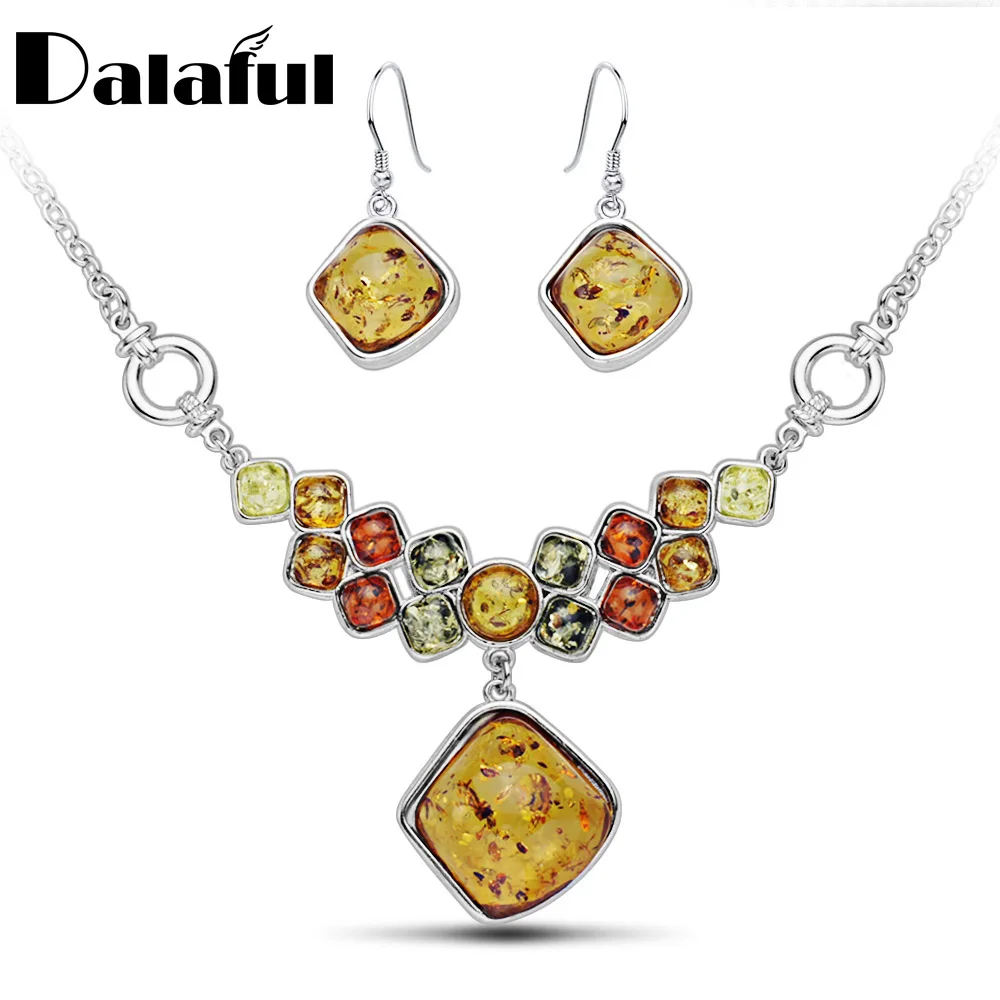 Fashion Elegant Multicolor Baltic Simulated Synthetic Honey Pendant Necklaces Dangle Earring Wedding Jewelry Sets L41801D