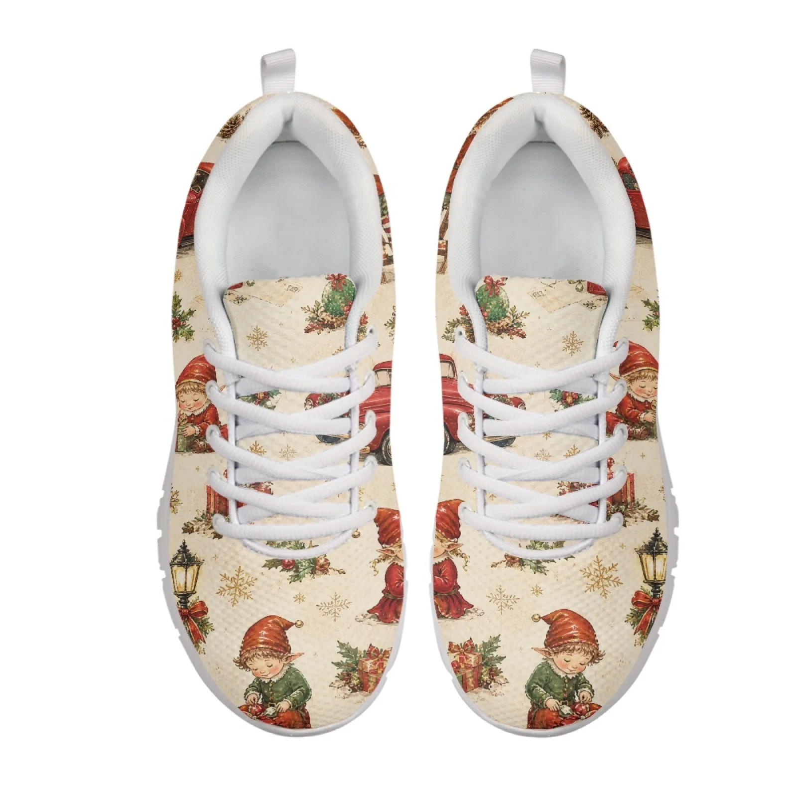Coloranimal Vintage Christmas Elf Print Women Cushioned Jogging Shoes for Long Standing Hospital Floor Anti-Skid Running Shoes