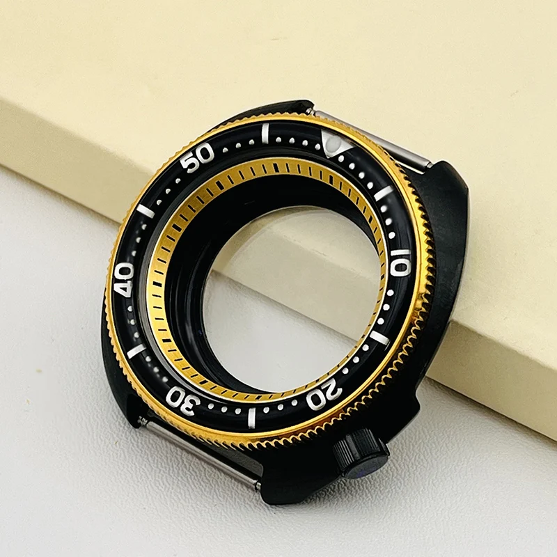 Mod Black Gold NH35 Watch Case fit for NH35 NH36 7S26 Watch Movement Seiko SKX 6105 Turtle Abalone Transparent back cover Case