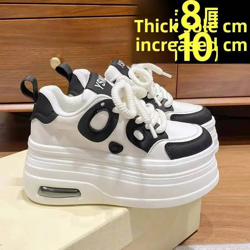 

2026 Women's Sneakers Black White Panda Thick Bottom Casual Spring Autumn Women Shoes Heightening 8Cm Platform Flats