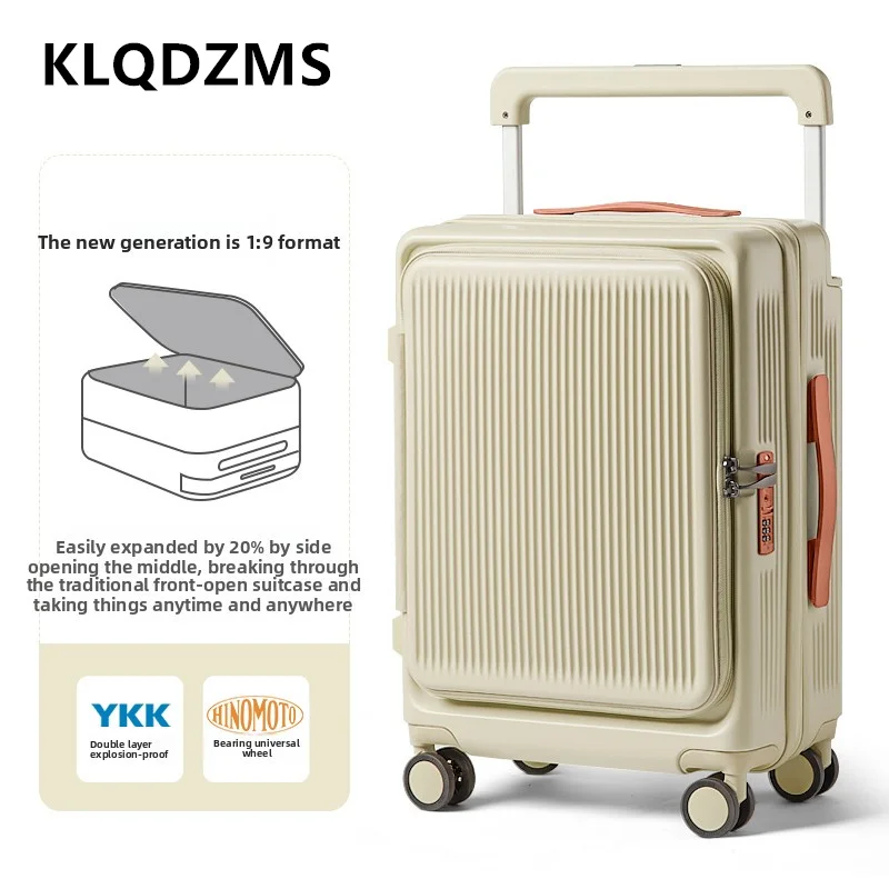KLQDZMS Rolling Suitcase Front Opening Boarding Case Women's Laptop Trolley Case 20