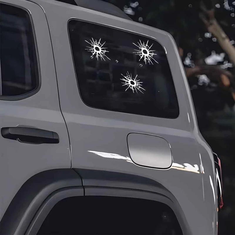 Bullet hole simulation decal, creative and funny sticker, can be used on the front and rear windshields, side windows of cars.