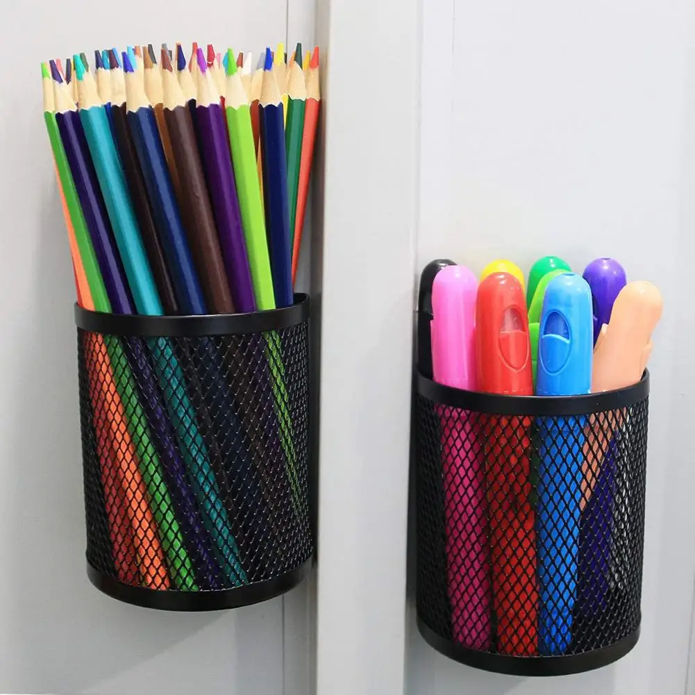 Magnetic Pencil Box Fine Mesh Pencil Holder Metal Pen Pencil Makeup Organizer Desktop Magnetic Basket Pen Storage Box