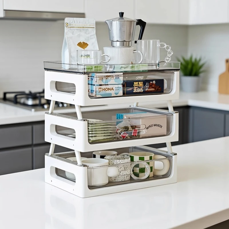 

Выдвижная кухонная полка для хранения, многослойные штабелируемые полки, настольный органайзер со скрытой базой для стабильного хранения чашек