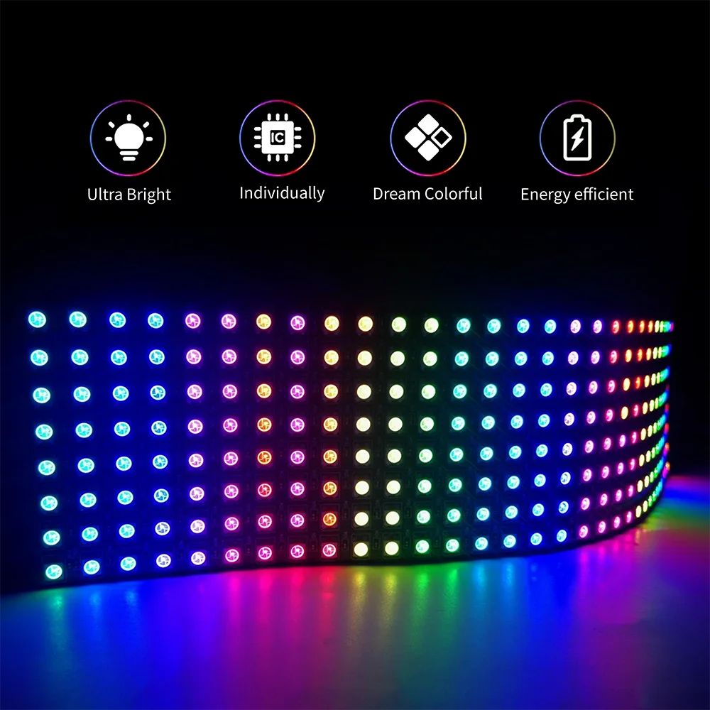 WS2812B 4X12 8X8 16X16 8X32 LED Panel Light WS2812B RGB LED Digital Flexible Individually Addressable Module Matrix Screen DC5V