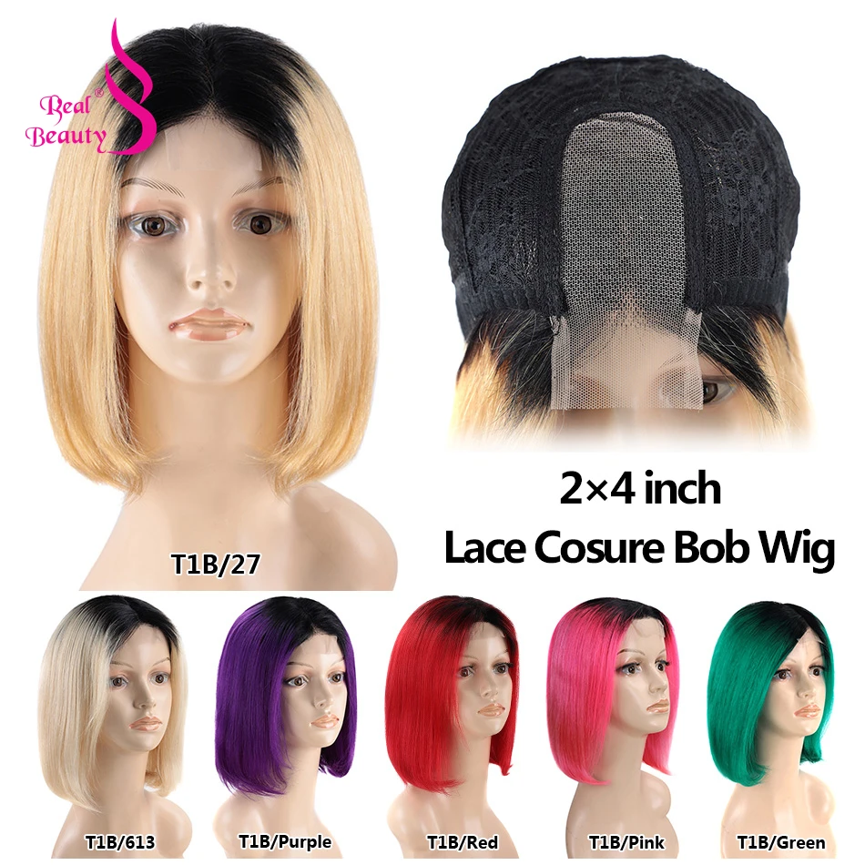 

Ombre Wigs Human Hair 2x4 Lace Closure Colored Bob Wig for Black Women 8inch 10inch Natural Straight Ombre Hair 150% Density