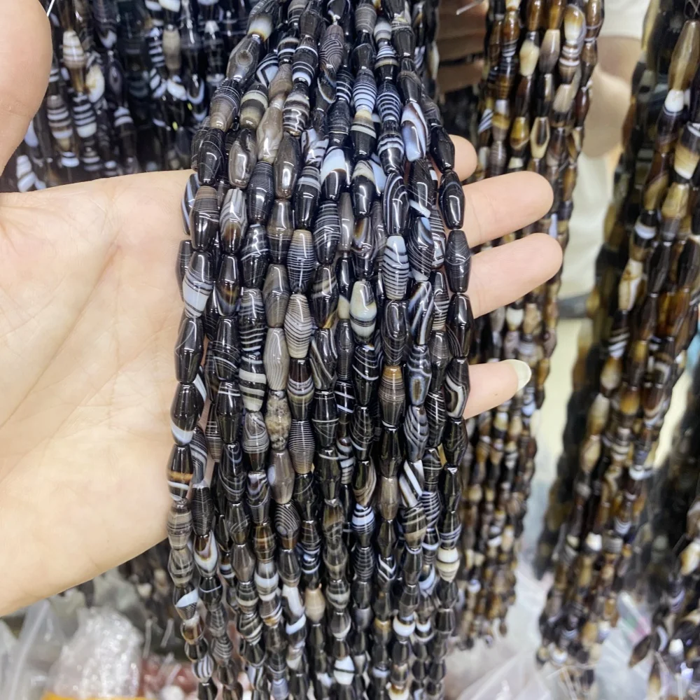 Natural Stone Agates Beads jasper Citrine Black Striped Agate Rice Bead Shape Beads for Jewelry Making DIY Bracelet Necklace