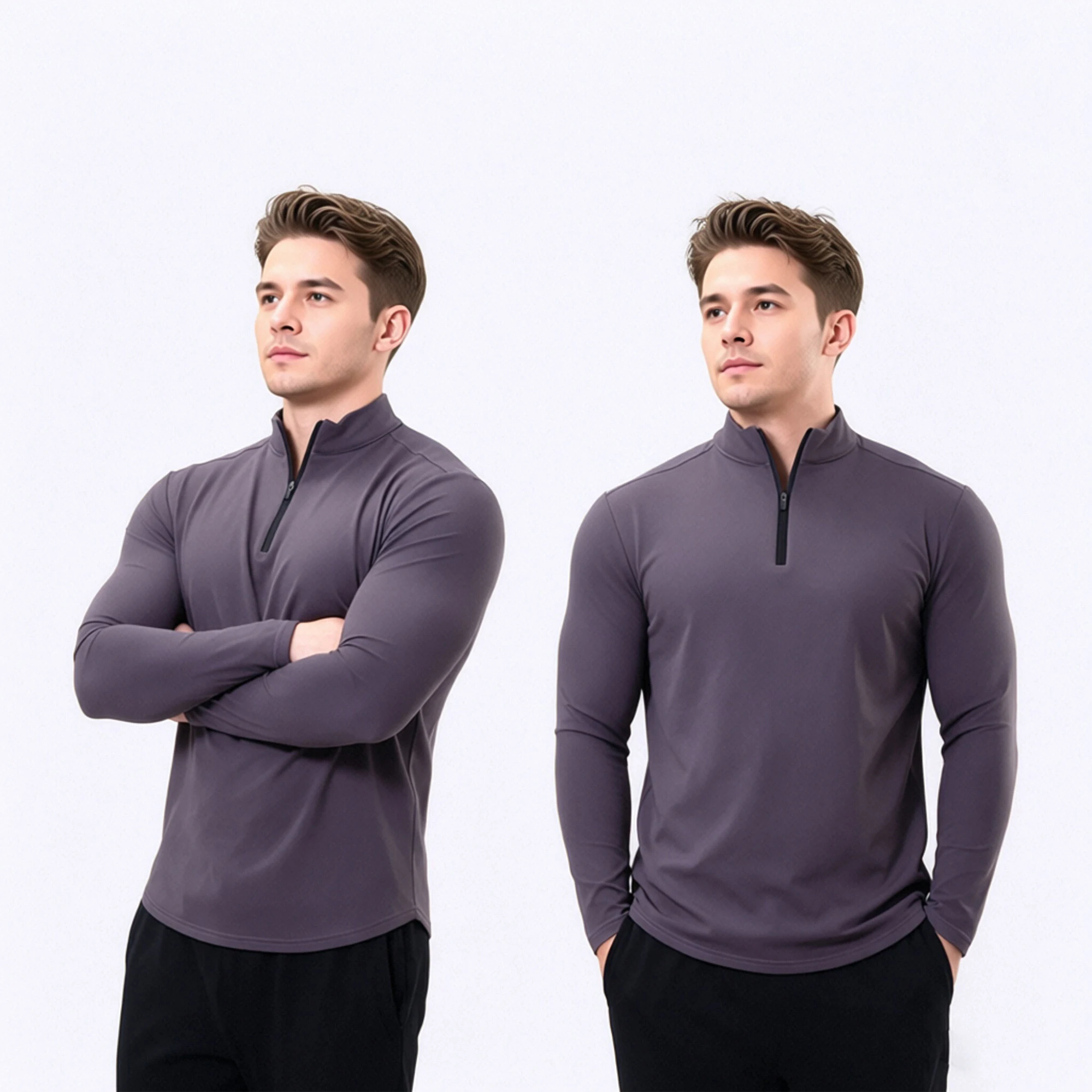 new men's long sleeved zipper T-shirt, made of zero pressure bare high elasticity fabric, breathable