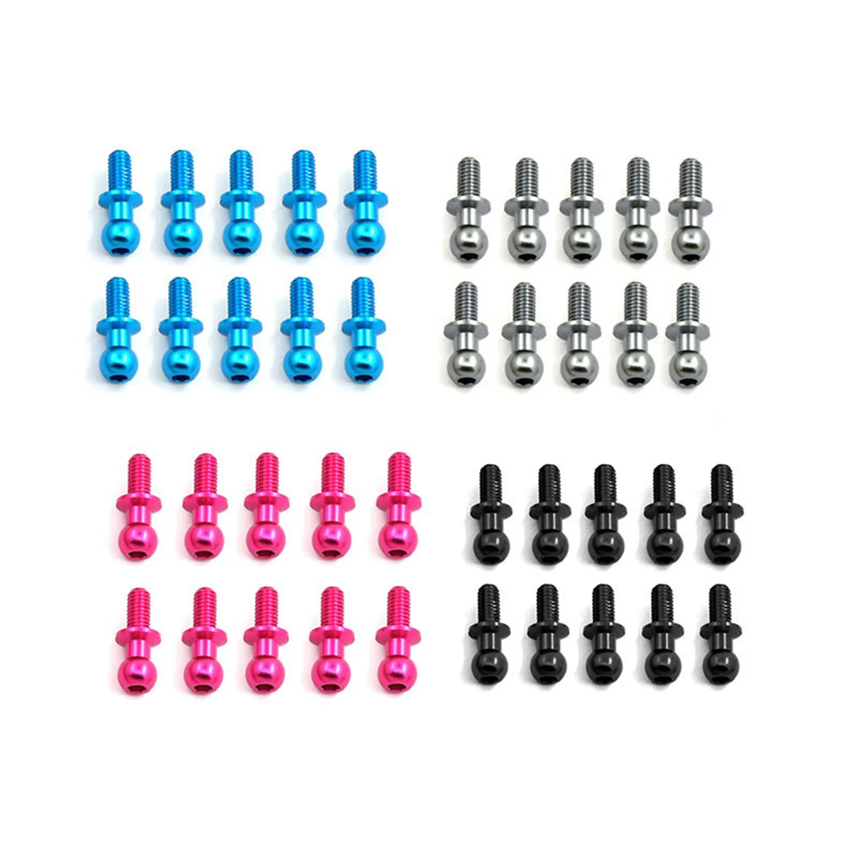 DELAM-20 Stuks M3 Metalen Hex Balhoofd Schroeven Voor Tamiya TT01 TT02 Sakura D5 1/10 RC Drift Auto Onderdelen Universeel, Roze & Zwart