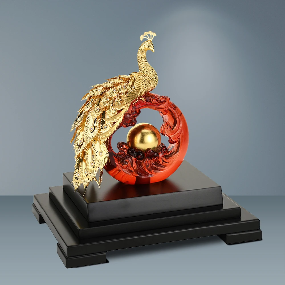 Asklove  Dorado de 3D estatua del Pavo Real de oro de 24K  miniatura figuras escritorio  regalos  para el hogar