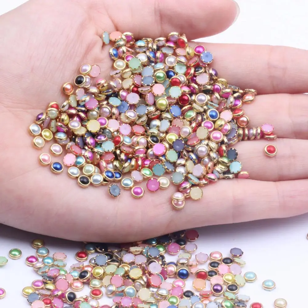 Glue-on Nail Charms Resin Nail Charms Metal Rhinestone Nail Beads 100pcs Handcraft Half Round Diy Beauty Glitter for Nail