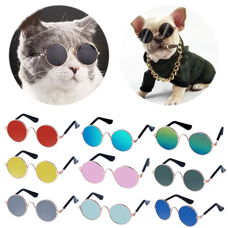 Dog Sunglasses Cat Pet Product Lovely Vintage Round Reflection Eye Wear Glasses Small Dog Cat Pet Photo Props Accessories