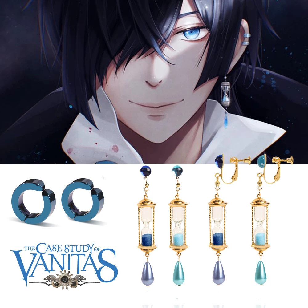 Anime The Case Study of Vanitas Earrings Blue Ear Bone Clip Vanitas Hourglass Drop Earrings Women Men 1:1 Custom Ear Clip Set