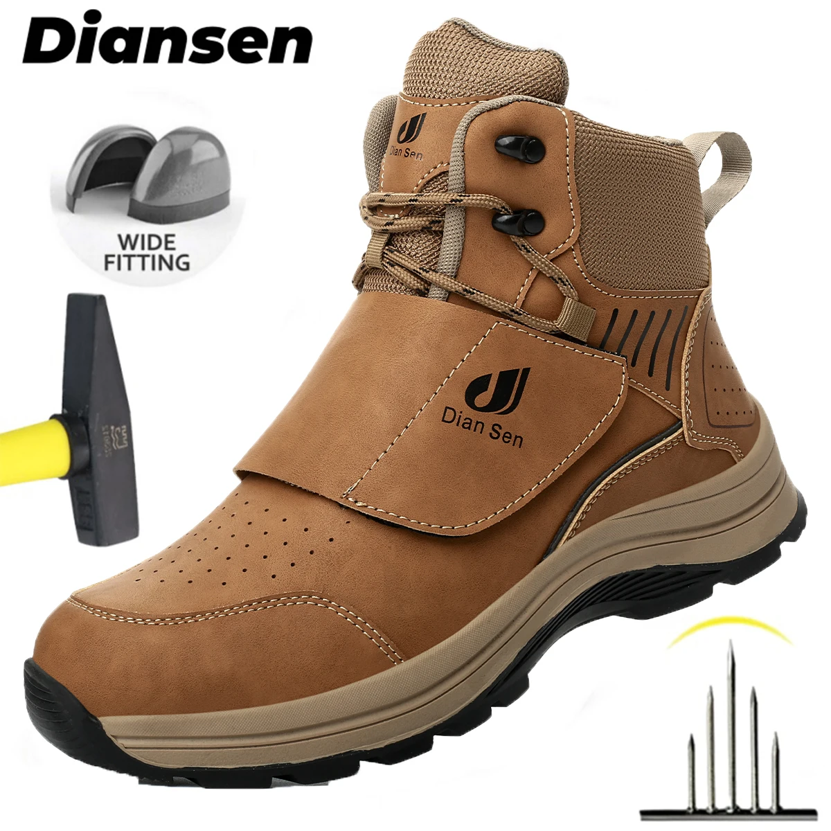 High Top Work Shoes With Protective Cover Flap Indestructible Men Work Safety Shoes Steel Toe Anti-smash Anti Piercing Work Boot