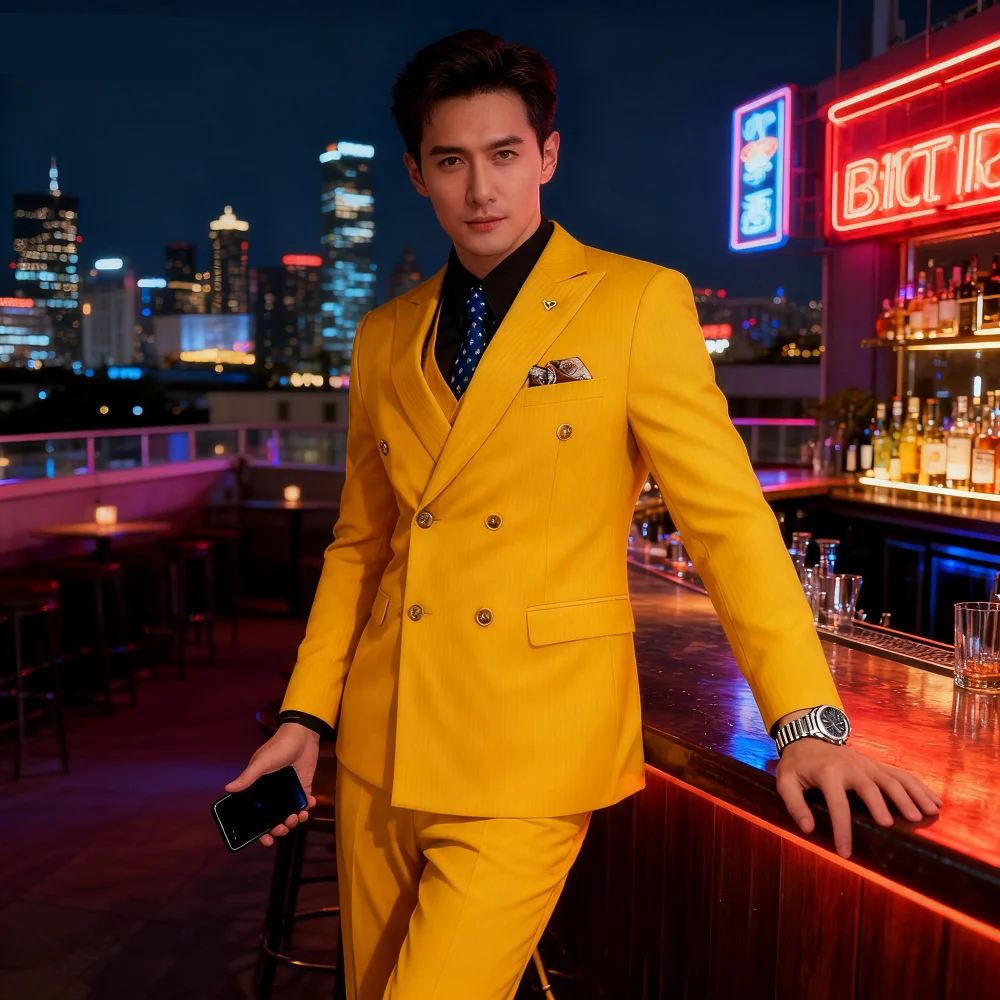 

Men's Three-Piece Suit Elegant Modern Trench Coat High-Quality Formal Wear for Wedding Dress Code