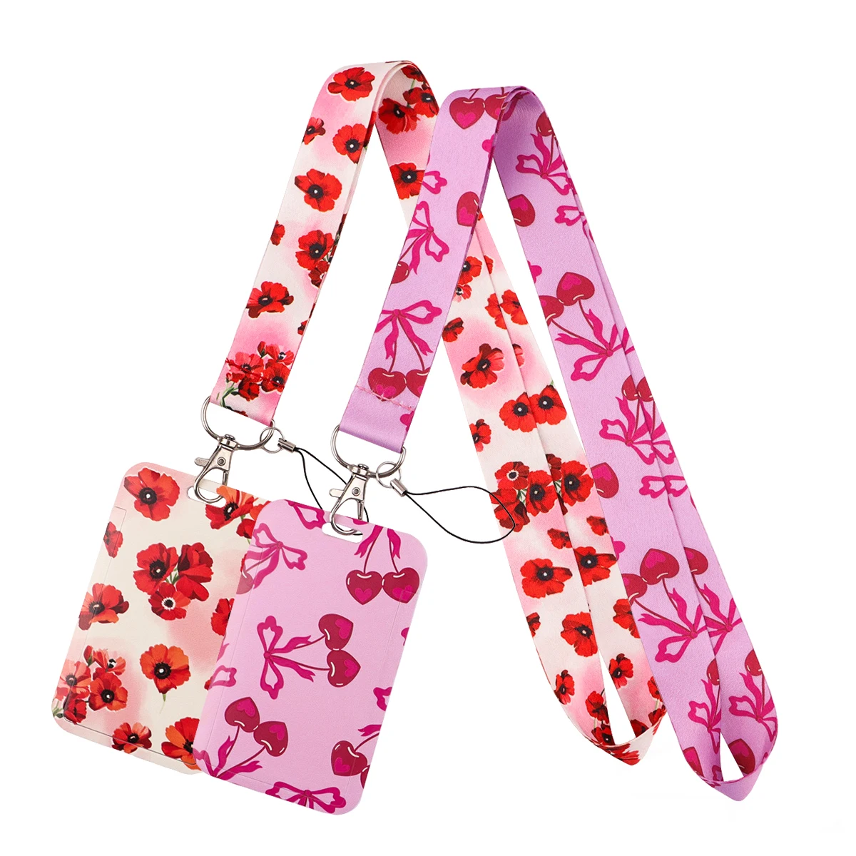 

Red Poppy Flower Lanyard Neck Strap Keychain Bow Cherry Card Cover Badge Holder Mobile Phone Hang Rope Keyring Accessories Gifts