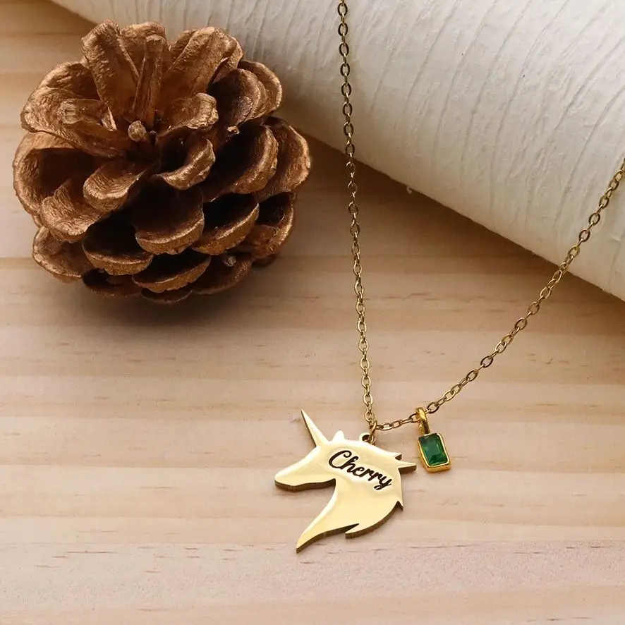 

Todorova Personalized Custom Name Unicorn Head Stainless Steel Necklace For Women Men Daily Jewelry Gift