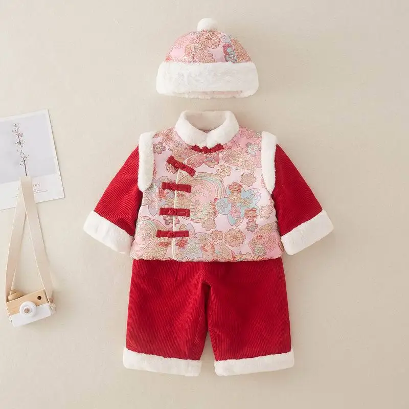 

Girl's Baby New Year Costume Winter Thickening Photography Clothes Chinese Traditional Tang Suit Newborn Christmas Outfit