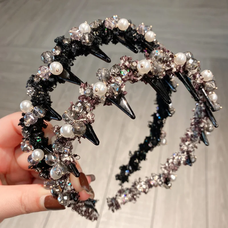 

Жемчужная хрустальная повязка на голову с зубчатой расческой, противоскользящая, для женщин, корейские аксессуары для волос ручной работы и головные уборы