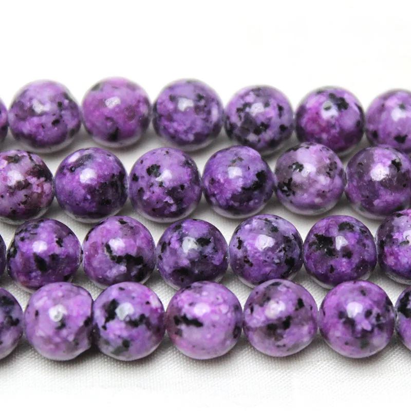 Natural Stone Beads Purple Jaspers Black Spot Round Loose  Spacer Beads For Jewelry Making DIY Charm Bracelet Accessories 8mm