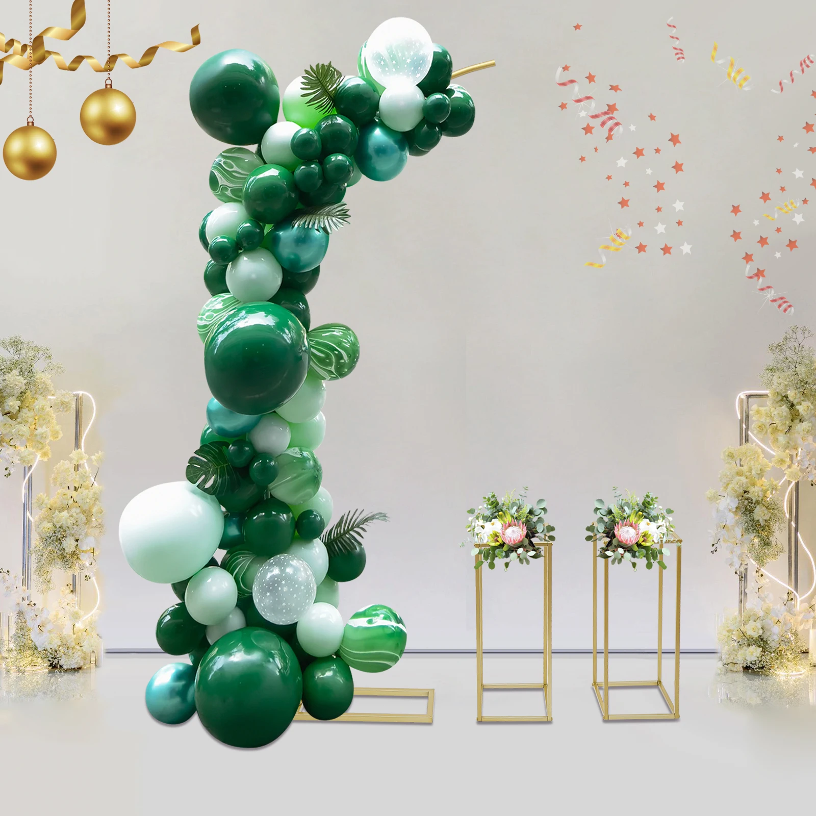 Standing Bunga Pernikahan Bentuk Persegi Panjang & Lengkung dari Baja, Berat 22.05 lbs, dengan 2 Penyangga Balon dan 2 Penyangga Bunga
