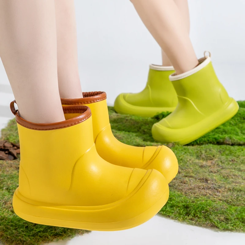 Women Rain Boots New Fashion Thick Bottom High Top Rain Shoes Non-slip Lightweight Waterproof Footwear Botas Plataforma Mujer