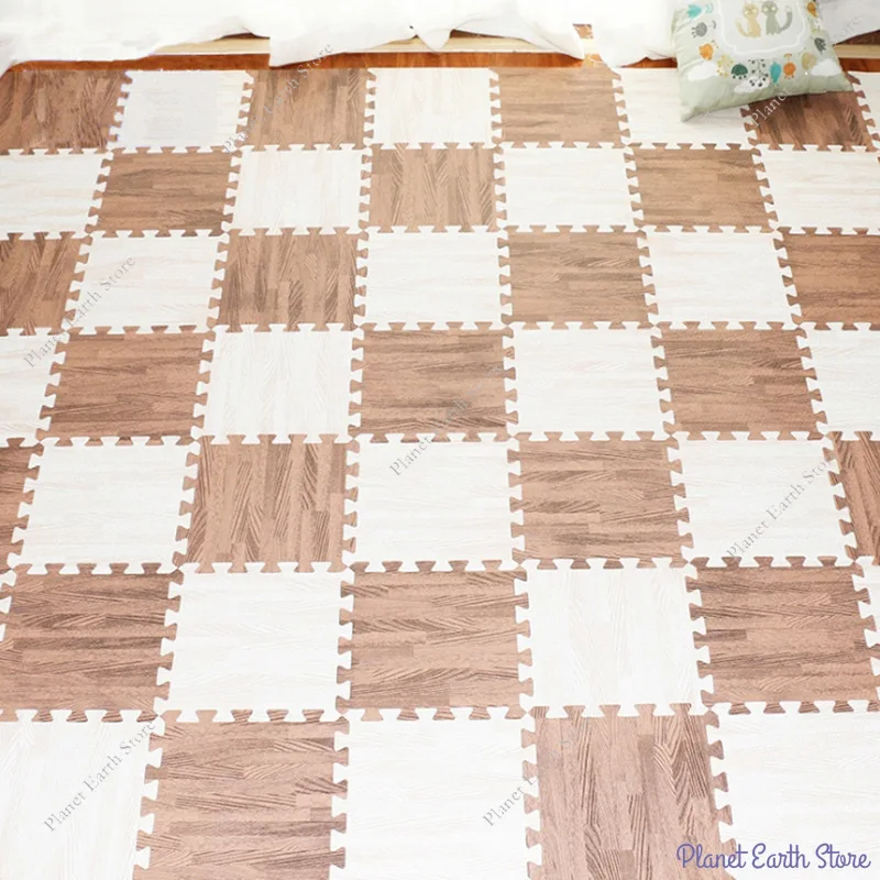 Wood Pattern Flooring Square Puzzle Living Room Rug Tiles Foam Baby Play Mats Kids Carpet Mat for Home Decoration 30x30cm8/16Pcs