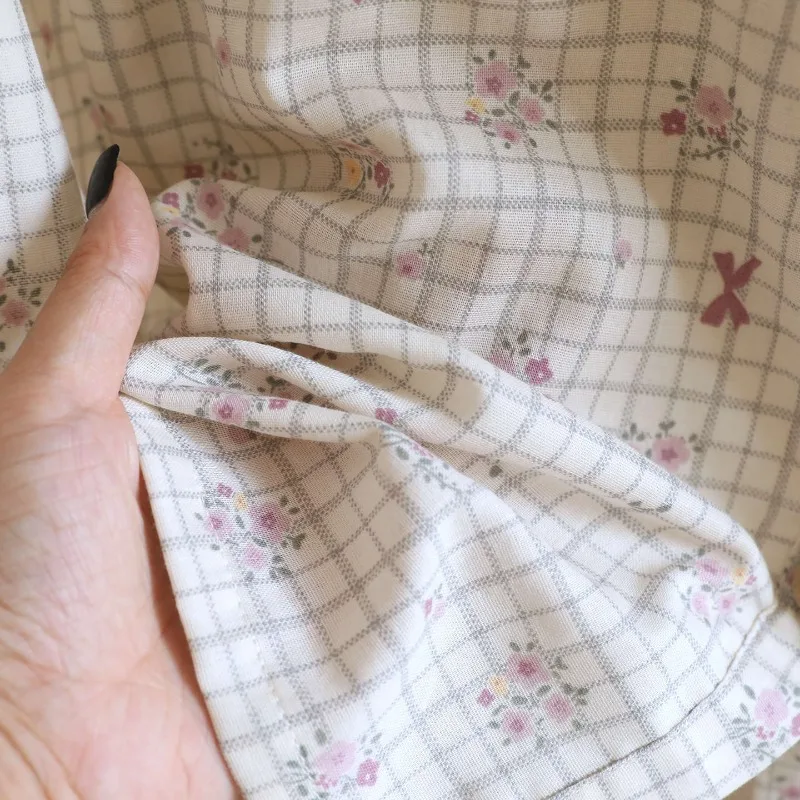 Conjunto de pijama para mujer, 100% de gasa de algodón a cuadros, Floral, manga larga, bonito cuello de muñeca, conjunto de muebles para el hogar, primavera y otoño, 2026