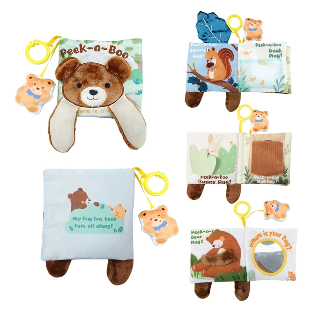 Baby Peek-a-Boo Soft Fabric Book Squirrel Duck Bunny Owl Bear Mirror Pull 0-3Y Sensory Soothing Fluffy Cartoon Book Toys Gifts