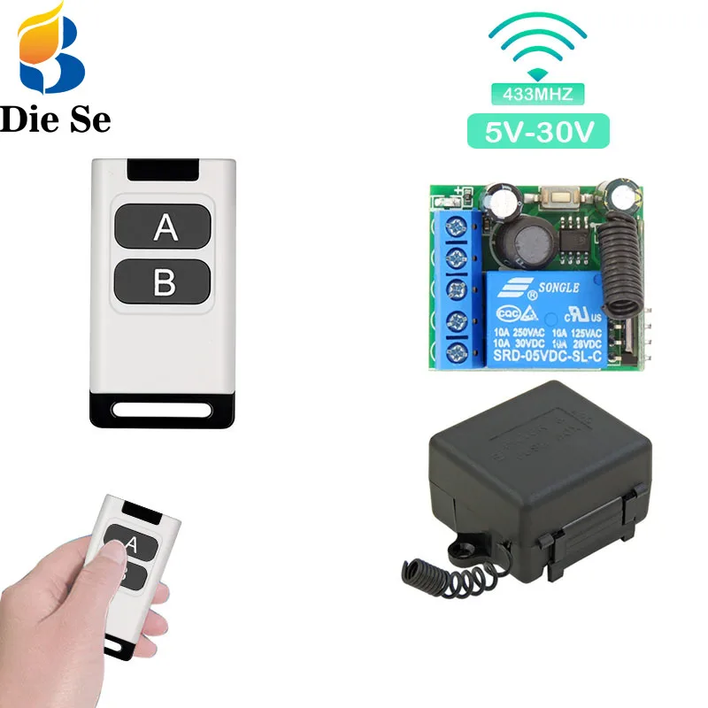 

433 Mhz Universal Remote Control Wireless Switch 5V 30V 10A 1 Channel Radio Receiver 80 Meters Remote Control for Gate Door Led