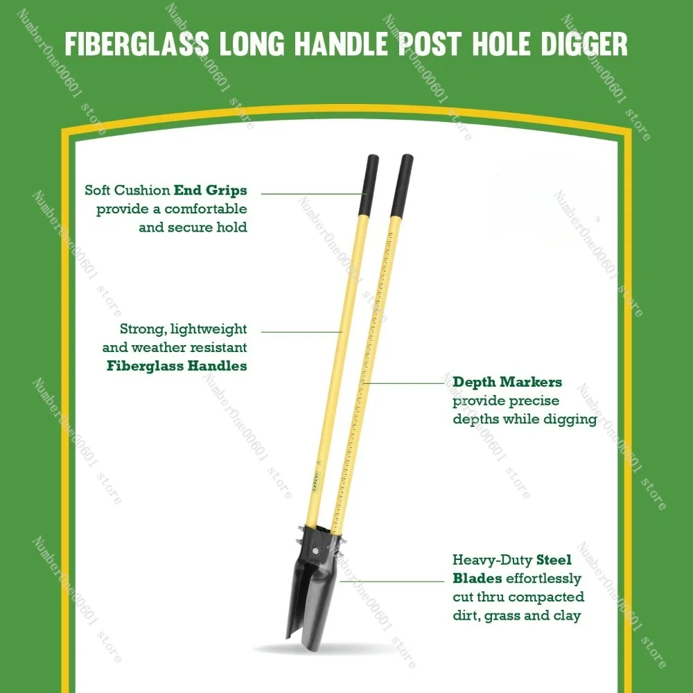 Expert Gardener Fiberglass Handle Manual Post Hole Digger with Comfort Grips, Model #EG21-402-001-09