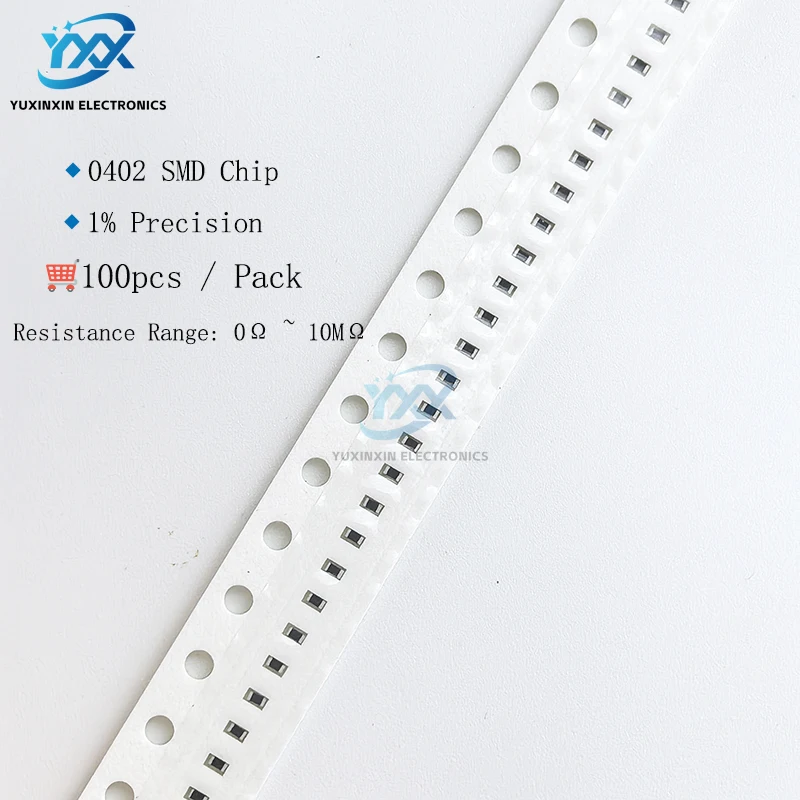 100pcs 0402 SMD Resistor 1% 0R~10MΩ 0ohm 10R 100K 1M Ultra Small Size Chip Resistors for DIY, Mobile Repair, PCB Assembly