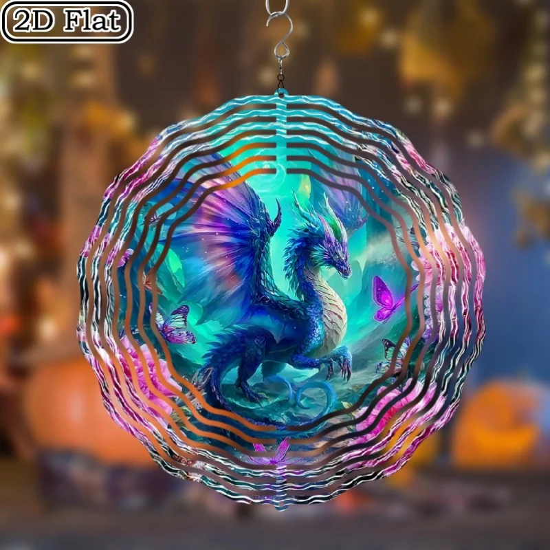 1pc Rainbow Dragon Pinwheel - Outdoor/Indoor Hanging Chime, 360° Rotating Hook, No Electricity Needed - Metal Dragon Decoration