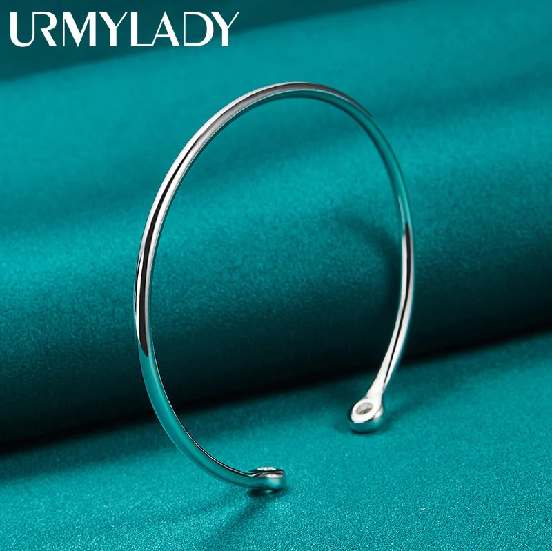 URMYLADY 925 Sterling Silver 4mm C-Type Double Head Spiral Bangles Bracelet For Women Wedding Engagement Fashion Charm Jewelry