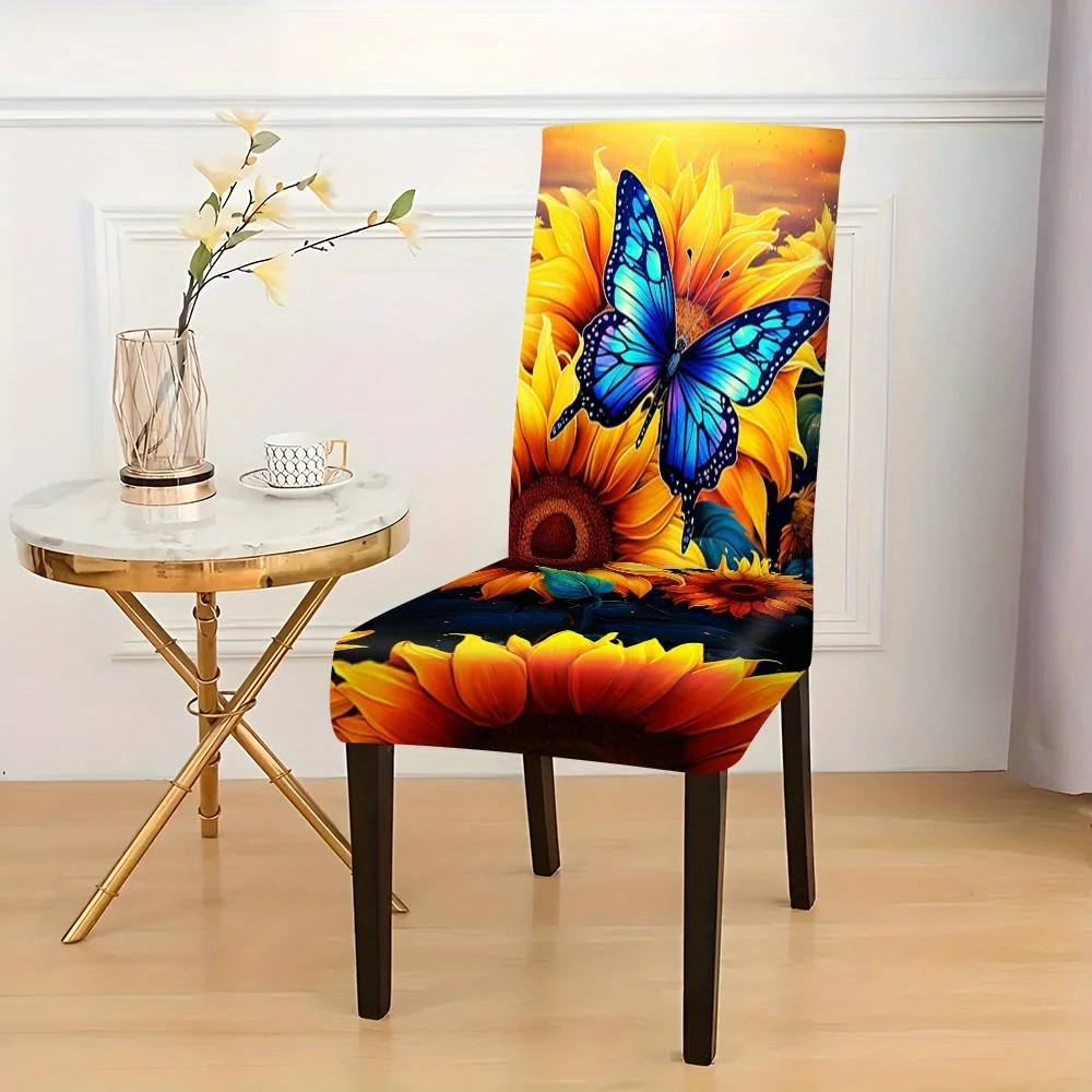 2/4/6pcs Sunflower Butterfly Chair Covers Stretch Dining Room Protector