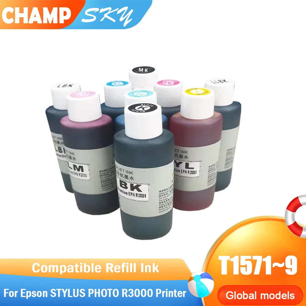 Premium Refill ink For Epson T1571 to T1579 Quality inkFor Epson Stylus Photo R3000 , 9 Colors Dye