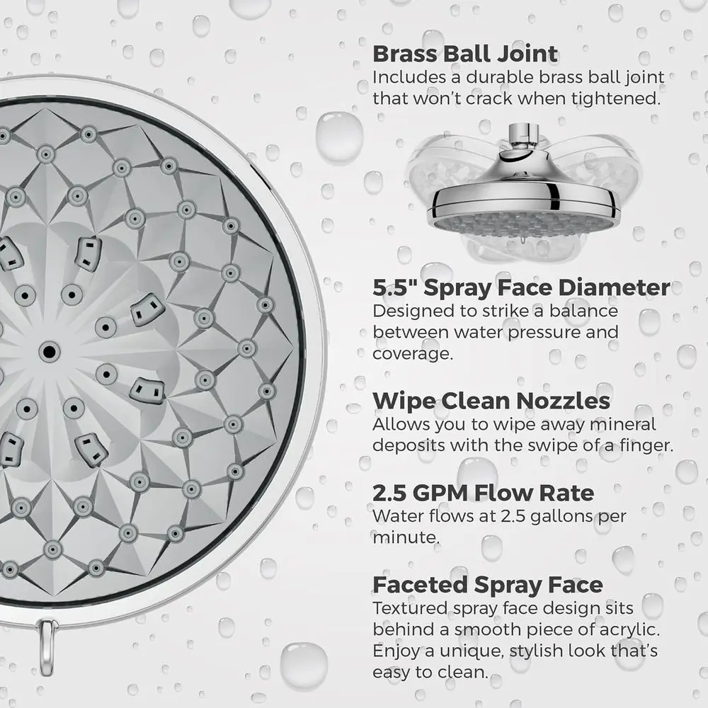 رأس دش HydroFuse ذو 6 وظائف، 2.5 GPM، كروم مصقول، بدون ذراع، موديل 015HF01CC